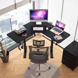 L-Shaped Standing Desk,Height Adjustable Electric Corner Desk,48 Inches Home Office Table with Splice Board,Dual Motor Home Office Desks Black Frame (Black)