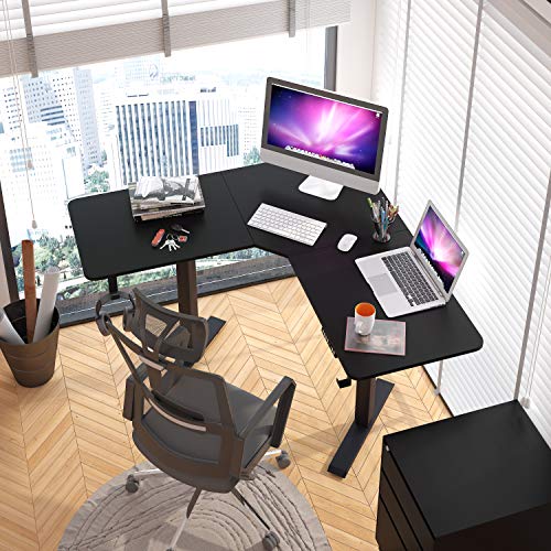 L-Shaped Standing Desk,Height Adjustable Electric Corner Desk,48 Inches Home Office Table with Splice Board,Dual Motor Home Office Desks Black Frame (Black)