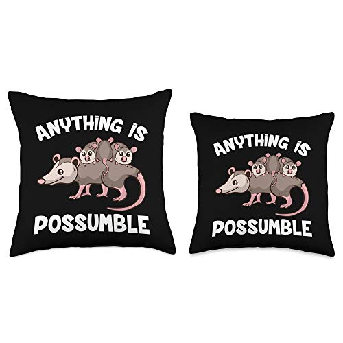 Funny Opossum Tees And Gifts Funny Opossum Anything is Possumble Cute Possum Family Throw Pillow, 18x18, Multicolor