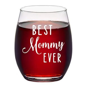 best mommy ever stemless wine glass, funny mom wine glass gift for mother’s day 15oz - perfect mom gift for mom new mom from husband kids son daughter friends, unique mom gift for birthday christmas