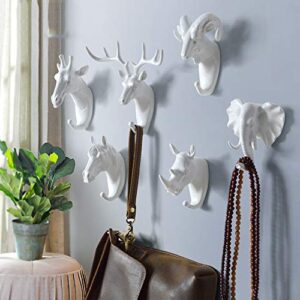 animal head key hooks decorative for wall creative resin hook hanger (pack 6) animal shaped coat hat hook wall hanging wall hook decorative gift (white)