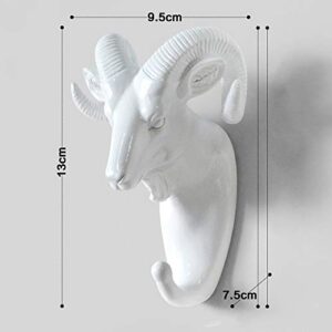 Animal Head Key Hooks Decorative for Wall Creative Resin Hook Hanger (Pack 6) Animal Shaped Coat Hat Hook Wall Hanging Wall Hook Decorative Gift (White)