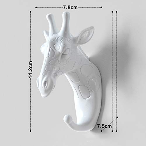 Animal Head Key Hooks Decorative for Wall Creative Resin Hook Hanger (Pack 6) Animal Shaped Coat Hat Hook Wall Hanging Wall Hook Decorative Gift (White)