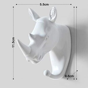 Animal Head Key Hooks Decorative for Wall Creative Resin Hook Hanger (Pack 6) Animal Shaped Coat Hat Hook Wall Hanging Wall Hook Decorative Gift (White)