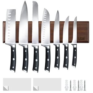 magnetic knife holder for wall 16 inch, hoshanho powerful magnetic knife strip, acacia wood magnet knife rack for kitchen knives & tools