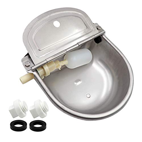 MACGOAL Stainless Steel Automatic Waterer Bowl with Float Valve and Drain Plugs, Water Trough for Livestock Dog Goat Pig Waterer