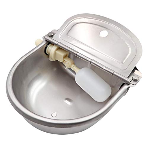 MACGOAL Stainless Steel Automatic Waterer Bowl with Float Valve and Drain Plugs, Water Trough for Livestock Dog Goat Pig Waterer