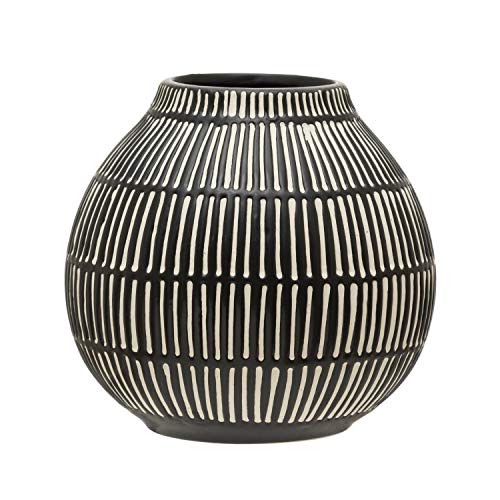 Bloomingville Debossed Stoneware, Black & White Vase, Grey