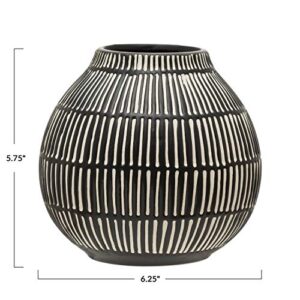 Bloomingville Debossed Stoneware, Black & White Vase, Grey