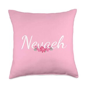 custom nevaeh gifts & designs for girls custom nevaeh gift personalized name flowers floral pink throw pillow, 18x18, multicolor