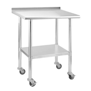 hoccot stainless steel prep & work table with adjustable shelf, with backsplash and wheels, kitchen island, commercial workstations, utility table in kitchen garage laundry room outdoor bbq, 24" x 30"