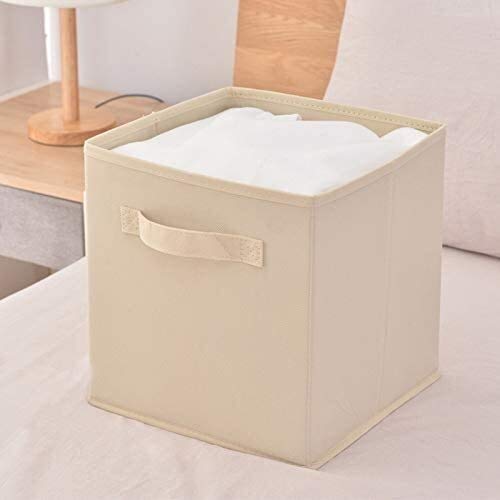 ZyHMW , Foldable Organiser Cube Basket Bin ForLaundry, Toys, Clothes, DVDs, Books, Food, Bedding, Art and Craft - 11 Inches X 10.5 Inches (Color: Khaki) (Color : Beige)