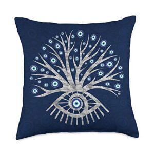 creativemotions greek mati mataki-matiasma evil eye tree throw pillow, 18x18, multicolor