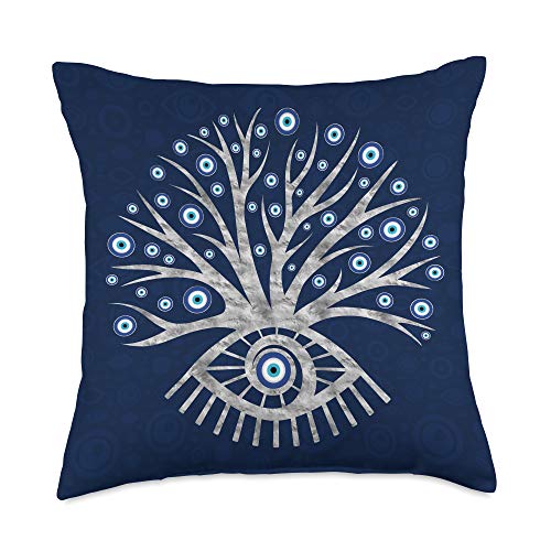 Creativemotions Greek Mati Mataki-Matiasma Evil Eye Tree Throw Pillow, 18x18, Multicolor