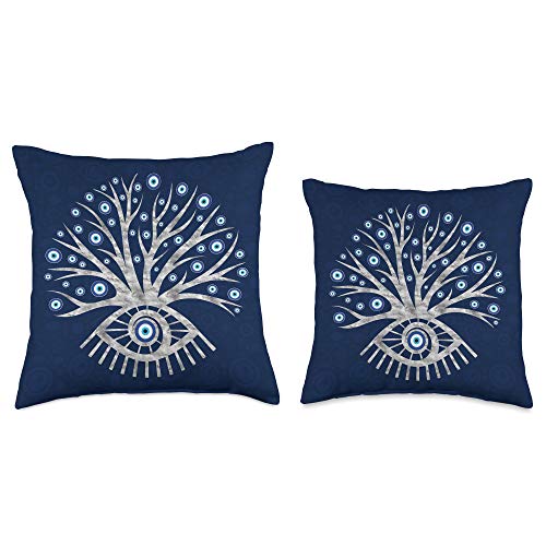 Creativemotions Greek Mati Mataki-Matiasma Evil Eye Tree Throw Pillow, 18x18, Multicolor