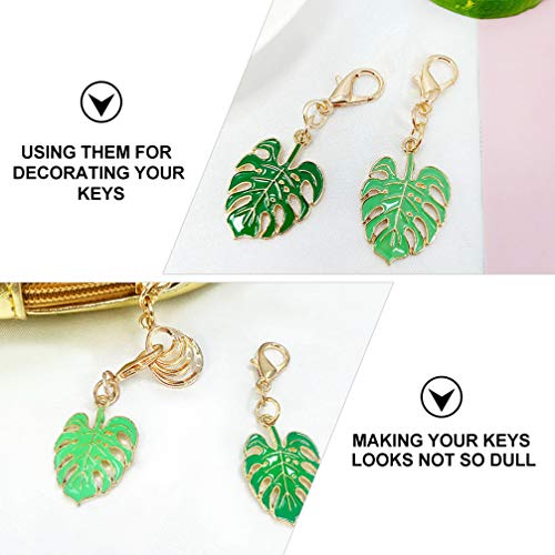 FAVOMOTO 8pcs Tropical Palm Leaf Keychain Hollow Monstera Leaf Keychain Charm Green Leaf Key Ring Plant Key Pendant Decoration for DIY Tropical Luau Hawaiian Party Favor Gift