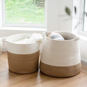goodpick boho woven storage basket rope laundry basket with handles (set of 2)