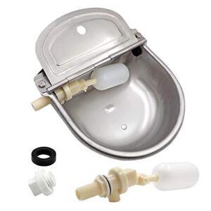 macgoal stainless steel automatic waterer bowl with 2 float valves and drain plug, water trough for livestock dog goat pig waterer