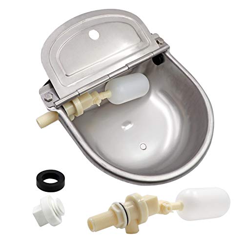 MACGOAL Stainless Steel Automatic Waterer Bowl with 2 Float Valves and Drain Plug, Water Trough for Livestock Dog Goat Pig Waterer