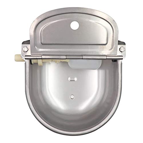 MACGOAL Stainless Steel Automatic Waterer Bowl with 2 Float Valves and Drain Plug, Water Trough for Livestock Dog Goat Pig Waterer