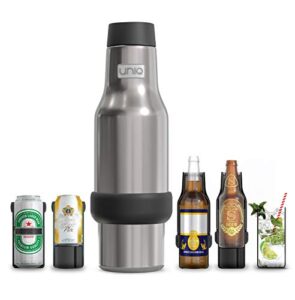 4 in 1 insulated bottle & slim can cooler for beer, perfect for 11oz, 12oz & 16oz cans & beer bottles - patent pending stainless steel insulated can cooler design that keeps drinks cold for x hours