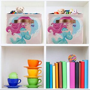 Storage Basket Cube Cute Animal Mermaid Large Collapsible Toys Storage Box Bin Laundry Organizer for Closet Shelf Nursery Kids Bedroom,15x11x9.5 in,1 Pack