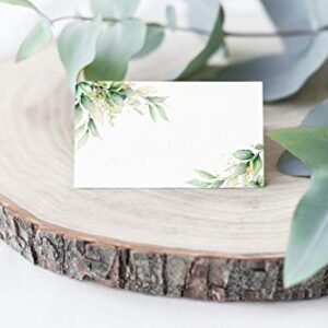 Wedding Place Cards Table, 50 Pack, 2 x 3.5 inch, Gold & Greenery Place Cards for Weddings, Premium Eucalyptus Wedding Name Place Cards for Table Setting, Easy Folding Matte Finish Placecards Wedding