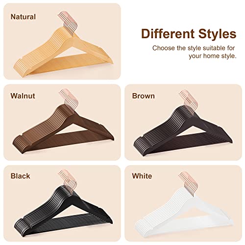 HOUSE DAY Premium Wooden Hangers Black with Non Slip Pants Bar Smooth Finish Solid Wood Coat Hanger 360° Swivel Rose Gold Hook Cut Notches for Suit, Jacket, Dress, Heavy Duty Clothes Hangers 20 Pack