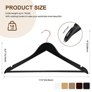 HOUSE DAY Premium Wooden Hangers Black with Non Slip Pants Bar Smooth Finish Solid Wood Coat Hanger 360° Swivel Rose Gold Hook Cut Notches for Suit, Jacket, Dress, Heavy Duty Clothes Hangers 20 Pack