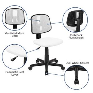 EMMA + OLIVER Mid-Back White Mesh Swivel Task Office Chair with Pivot Back, BIFMA Certified