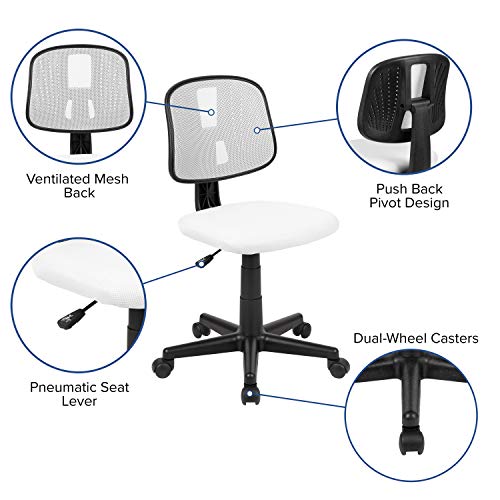 EMMA + OLIVER Mid-Back White Mesh Swivel Task Office Chair with Pivot Back, BIFMA Certified