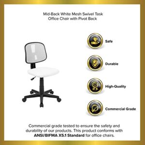 EMMA + OLIVER Mid-Back White Mesh Swivel Task Office Chair with Pivot Back, BIFMA Certified