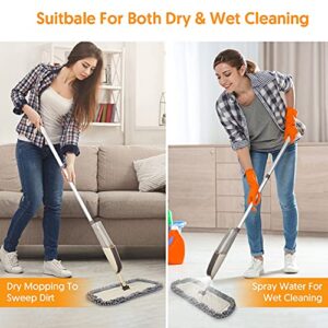 Microfiber Spray Floor Mops for Floor Cleaning - MEXERRIS Microfiber Dust Floor Mop Wet Dry Mop for Laminate Wood Tiles,Hardwood Floor Mop with 3 Reusable Pads 410ML Refillable Bottle and 1 Scrubber