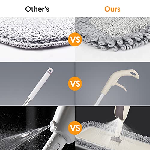 Microfiber Spray Floor Mops for Floor Cleaning - MEXERRIS Microfiber Dust Floor Mop Wet Dry Mop for Laminate Wood Tiles,Hardwood Floor Mop with 3 Reusable Pads 410ML Refillable Bottle and 1 Scrubber