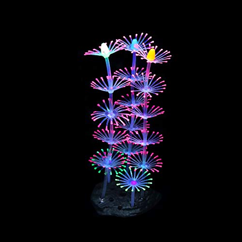 Lpraer 4 Pack Glow Aquarium Decorations Coral Reef Glowing Mushroom Anemone Simulation Glow Plant Glowing Effect Silicone for Fish Tank Decorations