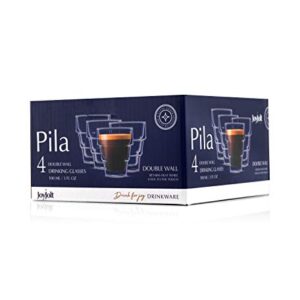 JoyJolt Pila Double Walled Espresso Glasses, Set of 4 Espresso Cups 3 Ounce Capacity. Stackable Thermal Clear Glass Cups, Ideal Fit for Espresso Machine and Coffee Maker