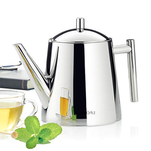 Easyworkz Stainless Steel Teapot with Removeable Infuser 50 oz (1500ml) Stovetop Tea Maker for Fruit Herbal and Infusion