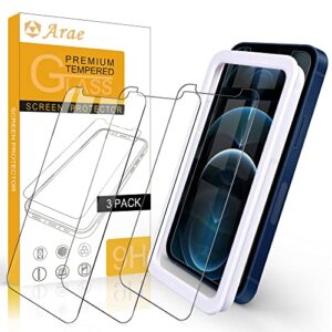 arae screen protector for iphone 12 pro max, hd tempered glass anti scratch work with most case, 6.7 inch, 3 pack