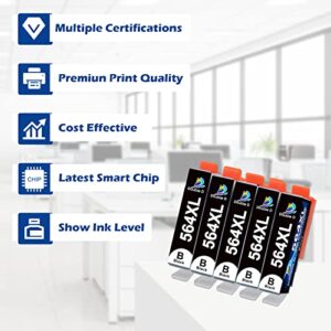 DOUBLE D 564XL Compatible Ink Cartridge Replacement for HP 564XL 564 XL High Yield for HP Photosmart 7520 6520 5520 5510 Deskjet 3520 3522 Officejet 4620 Printer (5 Black)