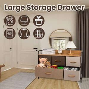 CONNOO Extra Wide Dresser Storage Tower, 5 Drawers Organizer Unit for Bedroom, Wood Top and Easy Pull Handle for Closets, Hallway, Entryway, Closets, Nurseries