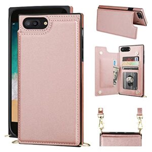 bocasal crossbody wallet case for iphone 7 plus/8 plus credit card holder pu leather kickstand shockproof detachable cross body strap lanyard magnetic closure 5.5 inch(rose gold)