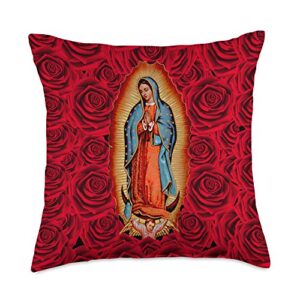 cosas mexicanas accessories co our lady virgen de guadalupe virgin mary rose floral throw pillow, 18x18, multicolor
