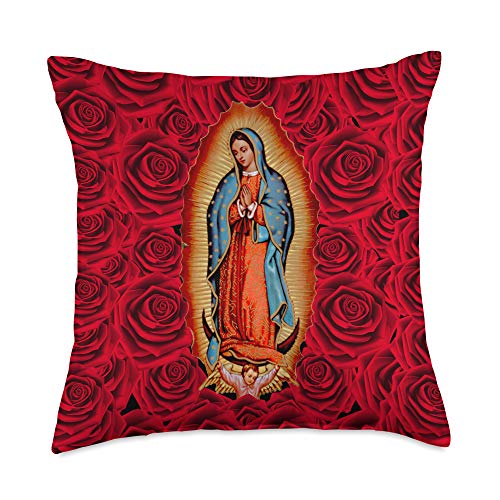 Cosas Mexicanas Accessories Co Our Lady Virgen De Guadalupe Virgin Mary Rose Floral Throw Pillow, 18x18, Multicolor