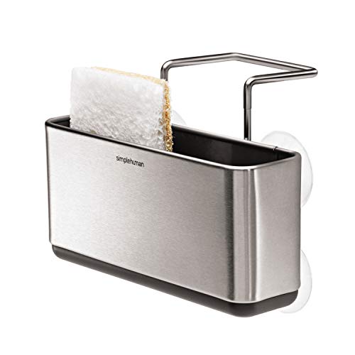 simplehuman Kitchen Dish Drying Rack and Slim Sink Caddy Sponge Holder Bundle, Stainless Steel