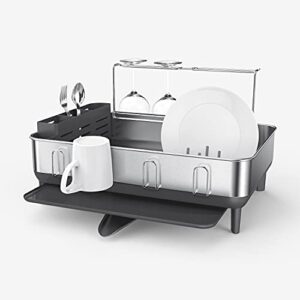 simplehuman Kitchen Dish Drying Rack and Slim Sink Caddy Sponge Holder Bundle, Stainless Steel