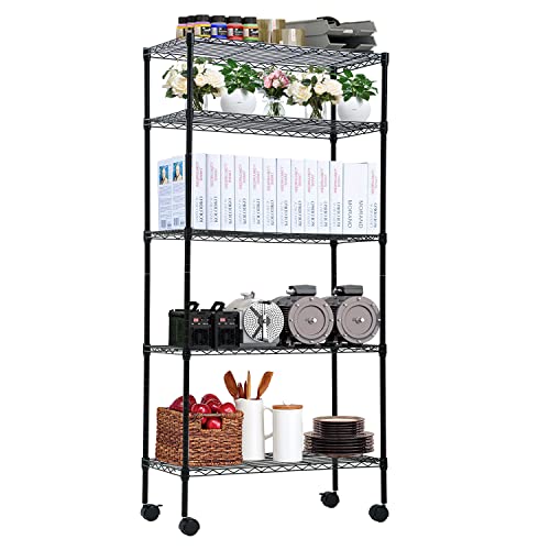 5 Tier Shelf Wire Shelving Unit, NSF Heavy Duty Wire Shelf Metal Large Storage Shelves Height Adjustable Utility for Garage Kitchen Office Commercial Shelving Steel Layer Shelf - 14"x30"x60", Black