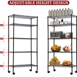 5 Tier Shelf Wire Shelving Unit, NSF Heavy Duty Wire Shelf Metal Large Storage Shelves Height Adjustable Utility for Garage Kitchen Office Commercial Shelving Steel Layer Shelf - 14"x30"x60", Black