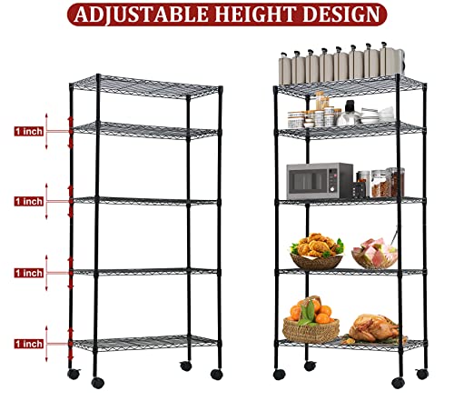 5 Tier Shelf Wire Shelving Unit, NSF Heavy Duty Wire Shelf Metal Large Storage Shelves Height Adjustable Utility for Garage Kitchen Office Commercial Shelving Steel Layer Shelf - 14"x30"x60", Black