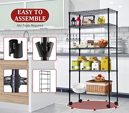 5 Tier Shelf Wire Shelving Unit, NSF Heavy Duty Wire Shelf Metal Large Storage Shelves Height Adjustable Utility for Garage Kitchen Office Commercial Shelving Steel Layer Shelf - 14"x30"x60", Black