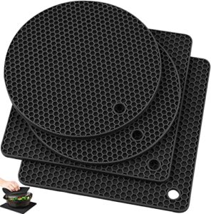 silicone trivet pot mat, silicone pot holders for hot pan and pot pads. heat resistant counter mats for tables placemats,countertops, spoon rest and large coasters,4 pack black(2 squared + 2 round)